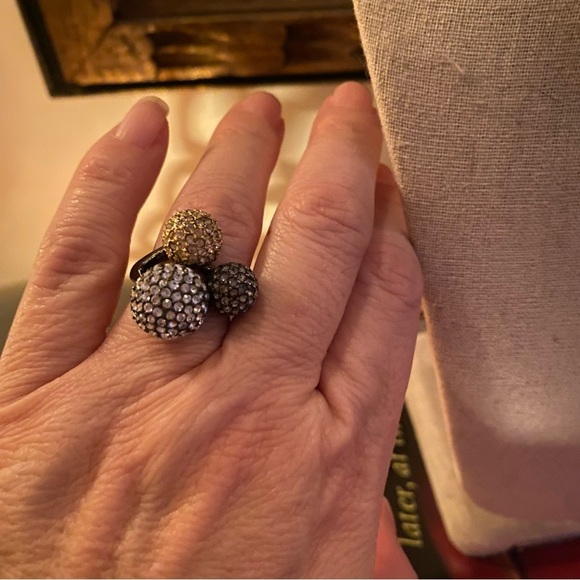 🩷 Vintage Stella and Dot Soirée Rhinestone Gunmetal Cocktail Ring 💍 Coquette - Picture 9 of 9